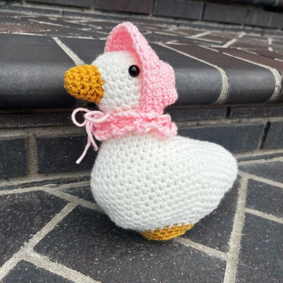 Hand Crocheted Carla the White Goose with Bonnet Stuffed Animal Plushie! - Picture 3 of 14